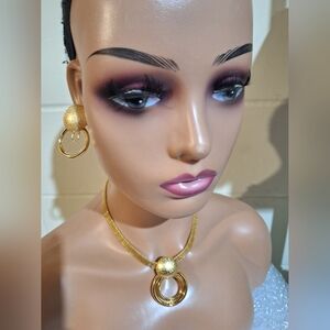 Gold Statement Necklace and Earring Set